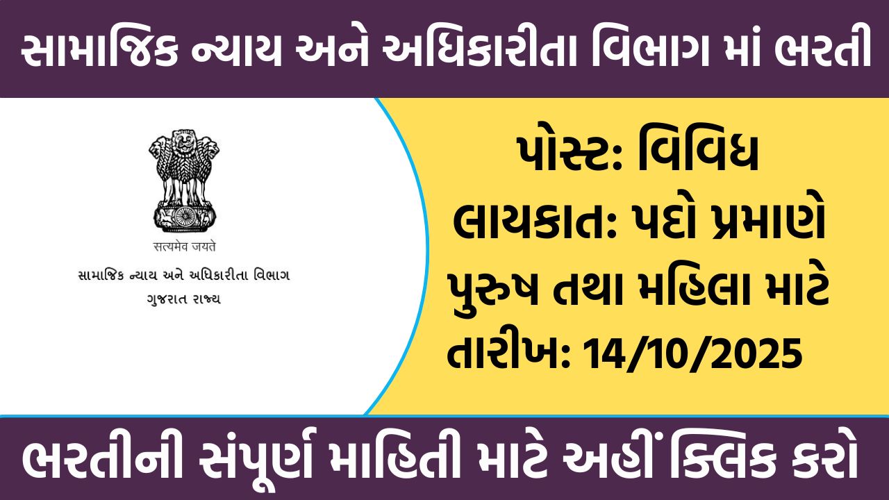 Social Justice and Empowerment Department Recruitment